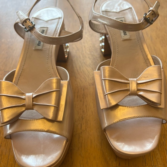 Miu miu pink platform sandals block heel crystals bow 38 1/2 - Picture 13 of 13